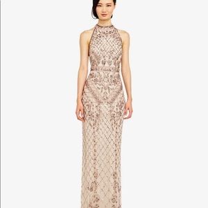 Adrianna Papell Size 6 Beaded Evening Gown in Biscotti